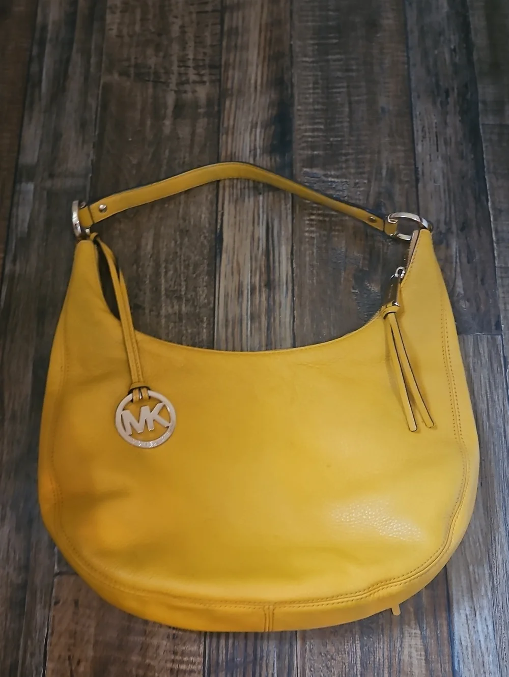 Michael Kors Mustard Yellow Leather Hobo with MK Gold Charm